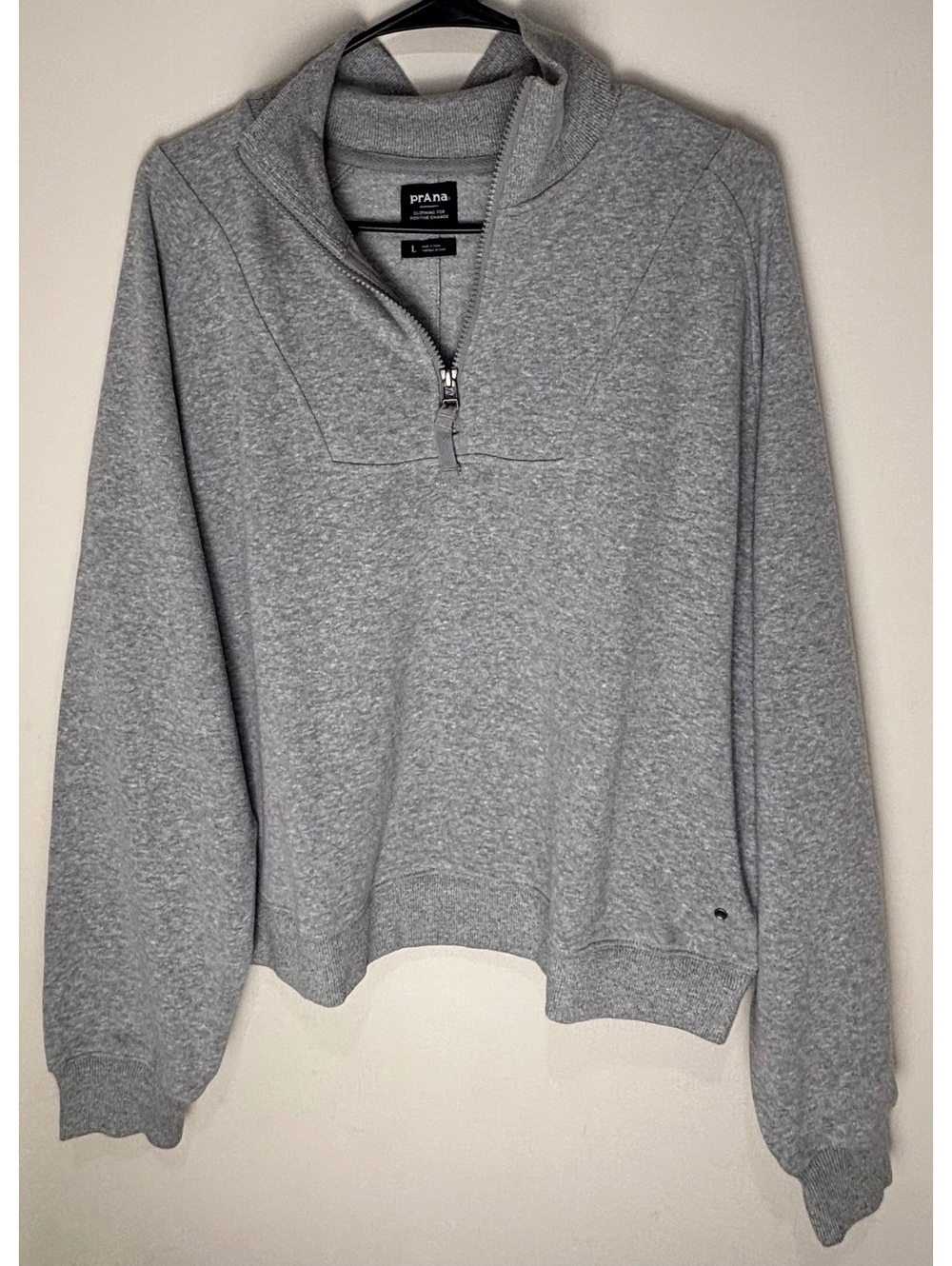 prAna Cozy Up Pullover Women Large Gray Hemp Half Zip Fleece NWT